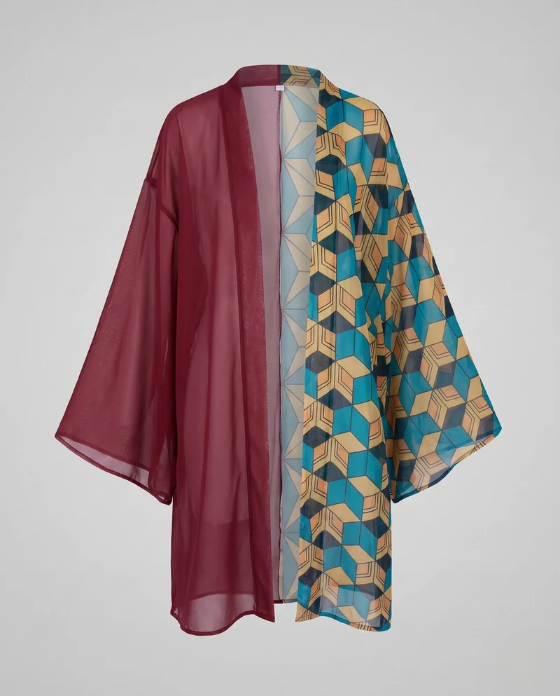 Damen Eleganter Kimono mit modernem geometrischen Muster Nord Taschen
