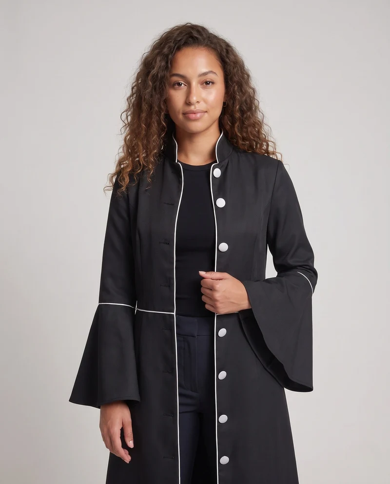 Damen Eleganter Langen Mantel mit Glockenärmeln und dekorativem Saum Nord Taschen