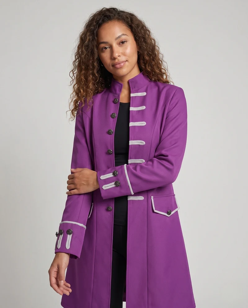 Damen eleganter Langmantel mit kunstvollen Knöpfen und asymmetrischem Saum Nord Taschen