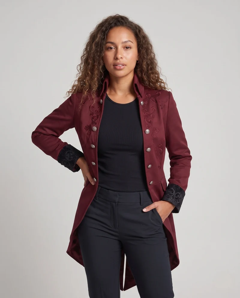Damen Eleganter Langmantel mit kunstvollen Verzierungen Nord Taschen