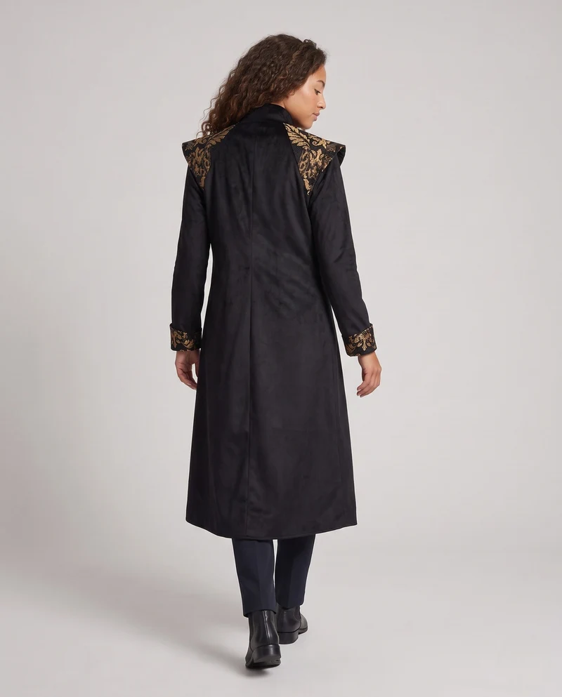 Damen Eleganter Langmantel mit kunstvoller Verzierungen und Stehkragen Nord Taschen