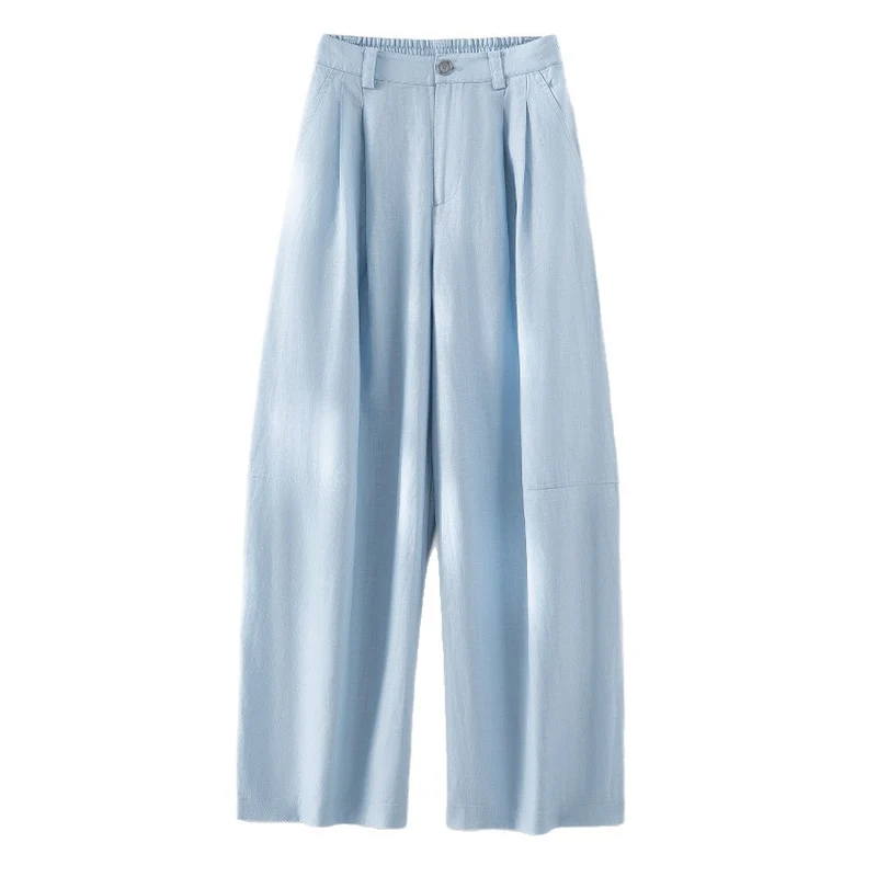 Damen weite Leinenoptik-Hose mit hoher Taille, Bügelfalte und elastischem Rückenteil Nord Taschen