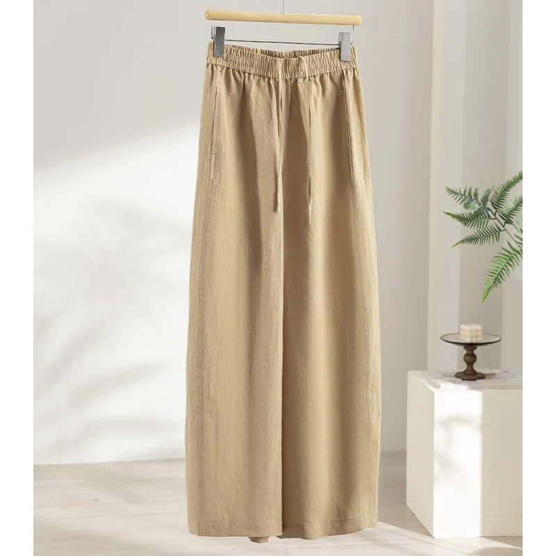 Damen Weite Leinenoptik-Hose mit hohem Elastikbund und fließender Weitbein-Silhouette Nord Taschen