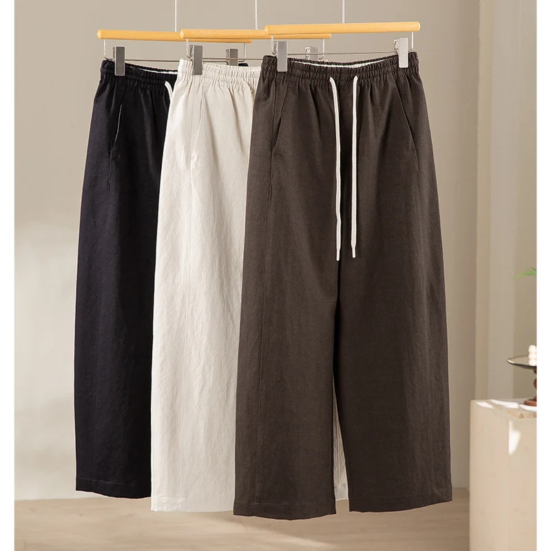 Damen Weite Leinenmix‑Hose mit elastischem Bund und Kordel Nord Taschen