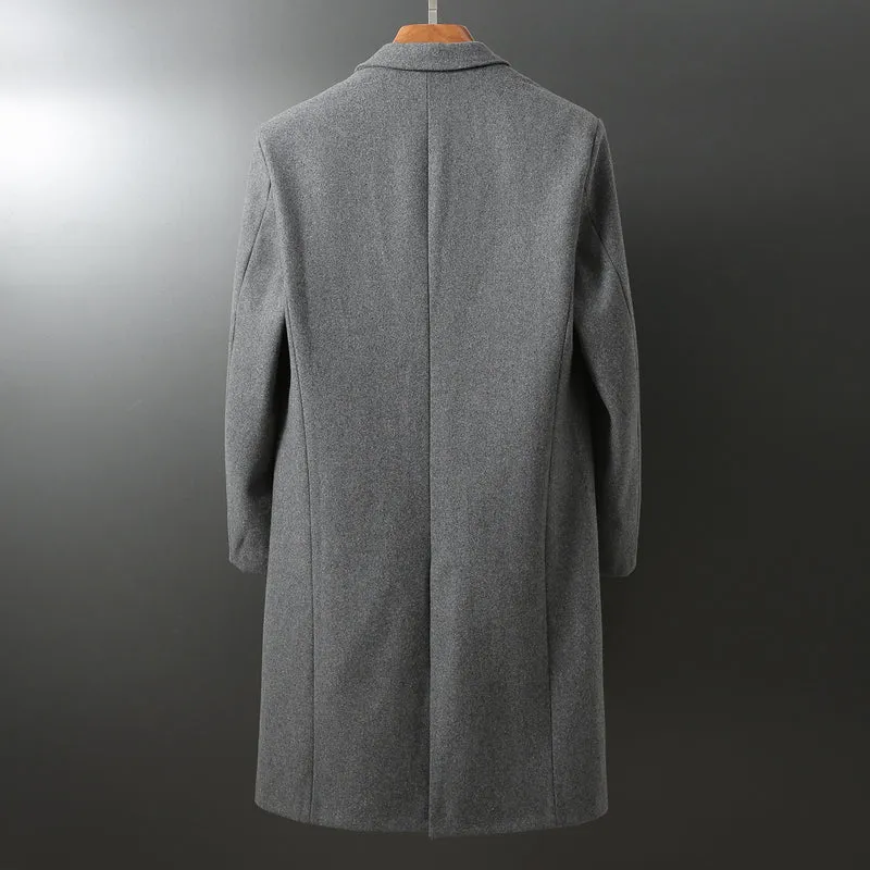 Herren Eleganter langer Wollmix-Mantel mit Schalkragen und geradem Schnitt Nord Taschen