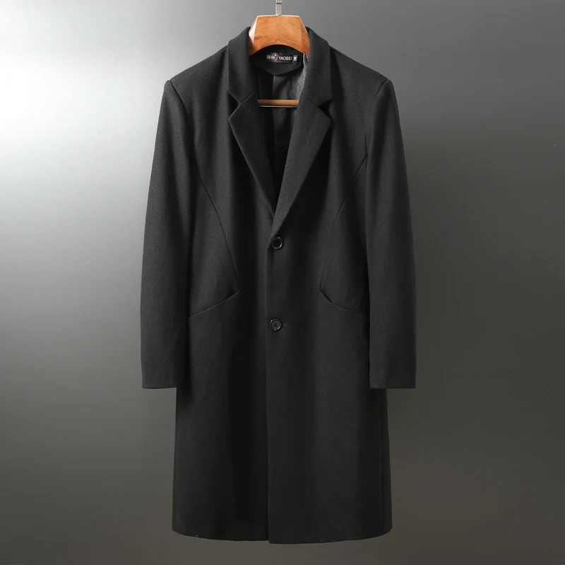 Herren Eleganter langer Wollmix-Mantel mit Schalkragen und geradem Schnitt Nord Taschen