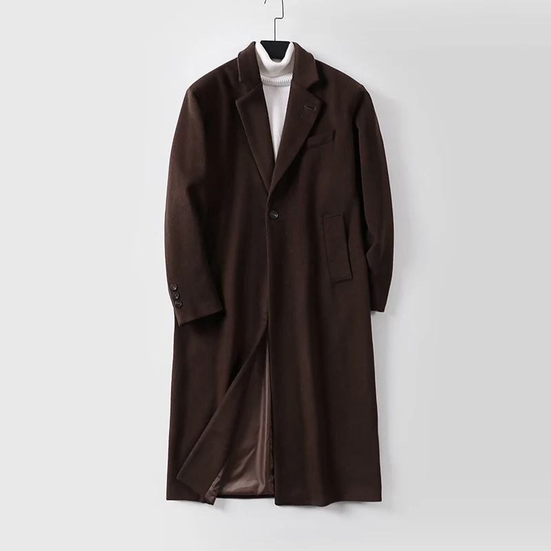 Herren Eleganter langer Einreiher-Wollmantel mit schmalem Revers und taillierter Silhouette Nord Taschen