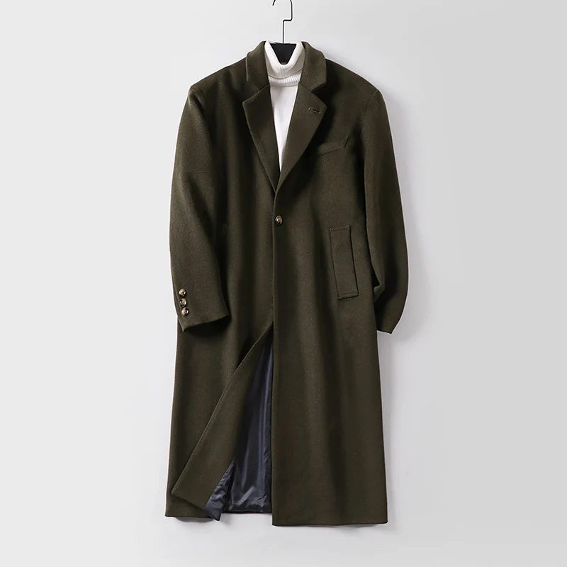Herren Eleganter langer Einreiher-Wollmantel mit schmalem Revers und taillierter Silhouette Nord Taschen