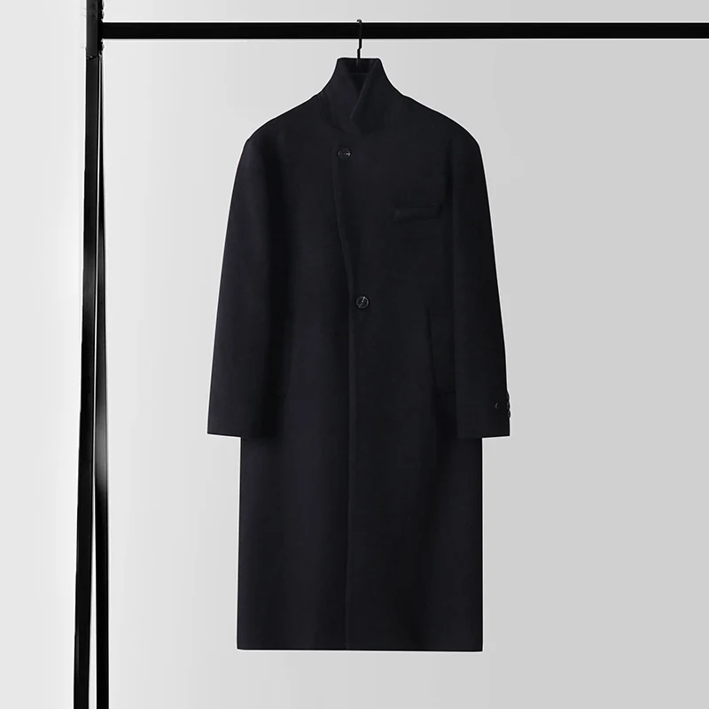 Herren Eleganter langer Einreiher-Wollmantel mit schmalem Revers und taillierter Silhouette Nord Taschen