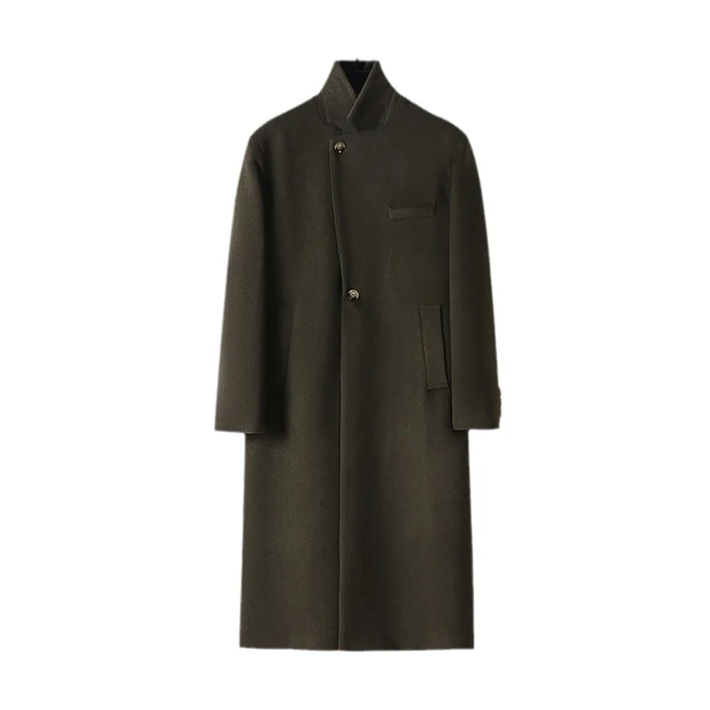 Herren Eleganter langer Einreiher-Wollmantel mit schmalem Revers und taillierter Silhouette Nord Taschen
