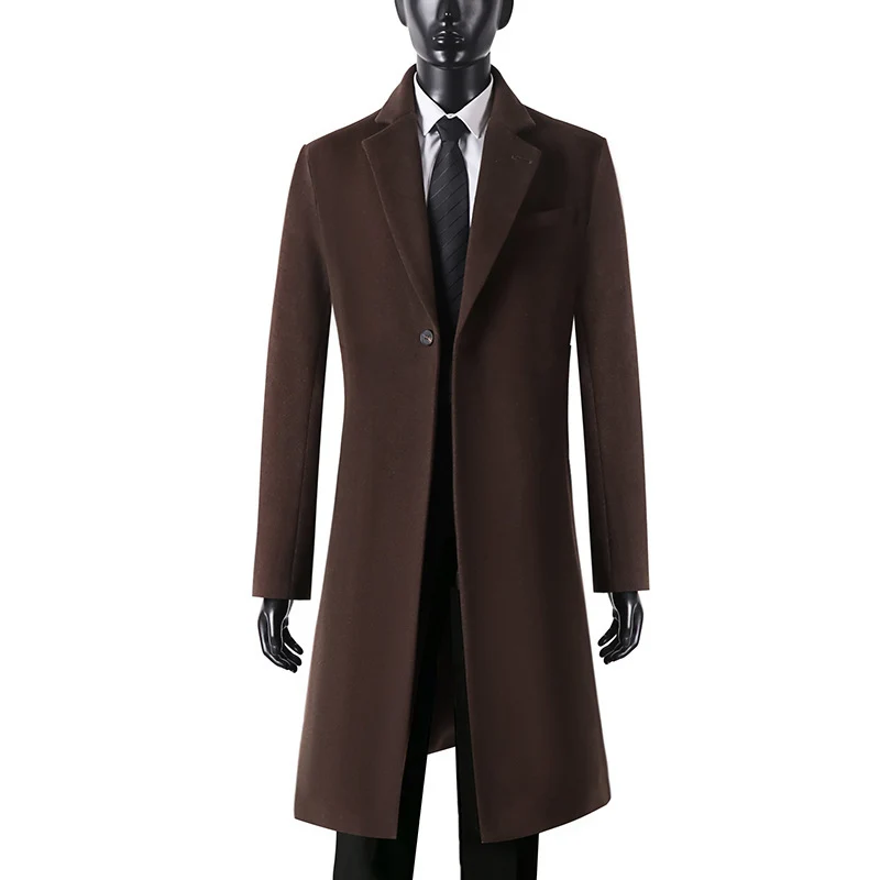 Herren Eleganter langer Einreiher-Wollmantel mit schmalem Revers und taillierter Silhouette Nord Taschen