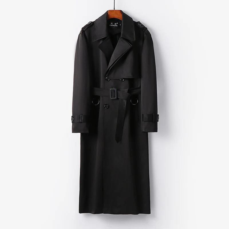 Herren Eleganter knöchellanger Trenchcoat mit verdeckter Knopfleiste und Taillengürtel Nord Taschen