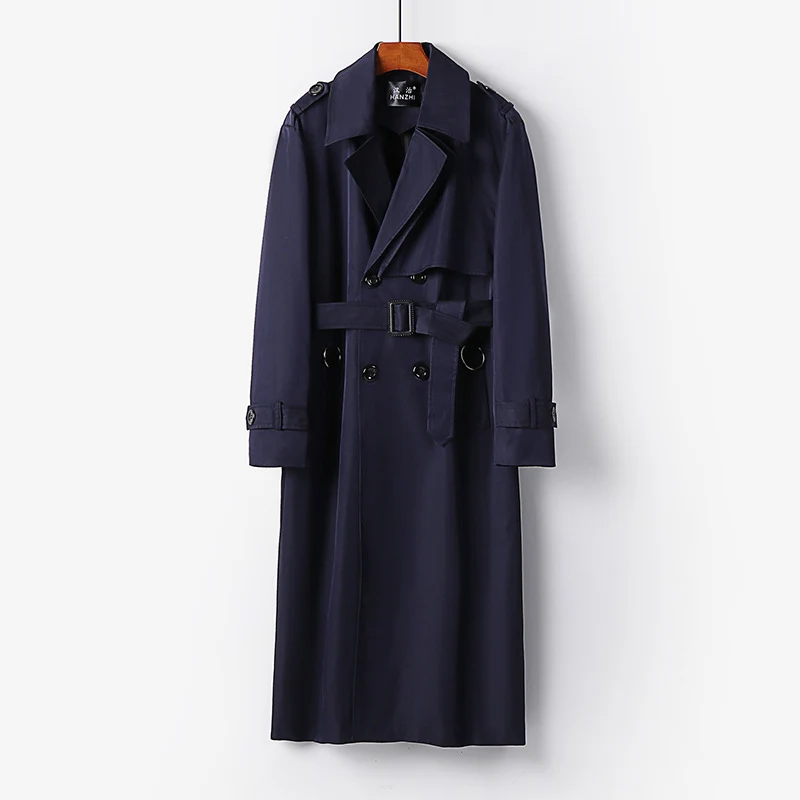 Herren Eleganter knöchellanger Trenchcoat mit verdeckter Knopfleiste und Taillengürtel Nord Taschen