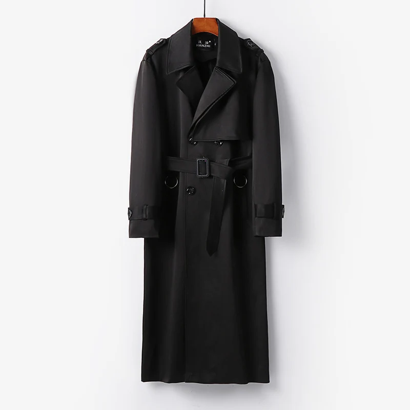 Herren Eleganter knöchellanger Trenchcoat mit verdeckter Knopfleiste und Taillengürtel Nord Taschen