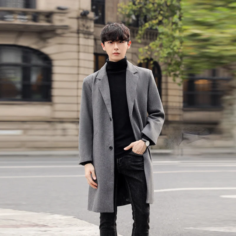 Herren Einreihiger Wollmix-Longcoat mit schmalem Revers und minimalistischer Silhouette Nord Taschen