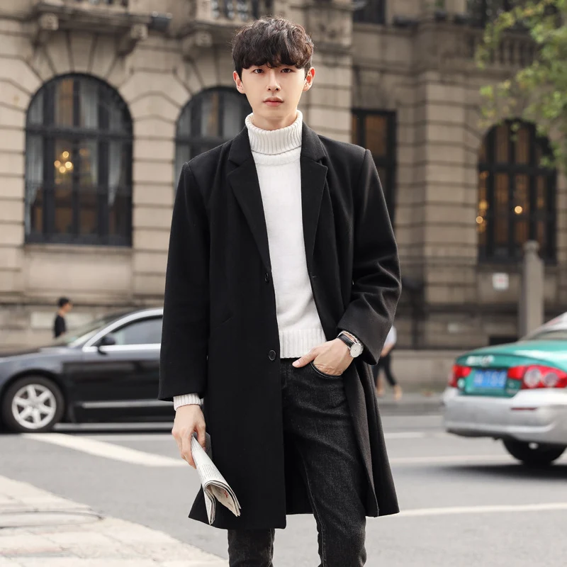 Herren Einreihiger Wollmix-Longcoat mit schmalem Revers und minimalistischer Silhouette Nord Taschen