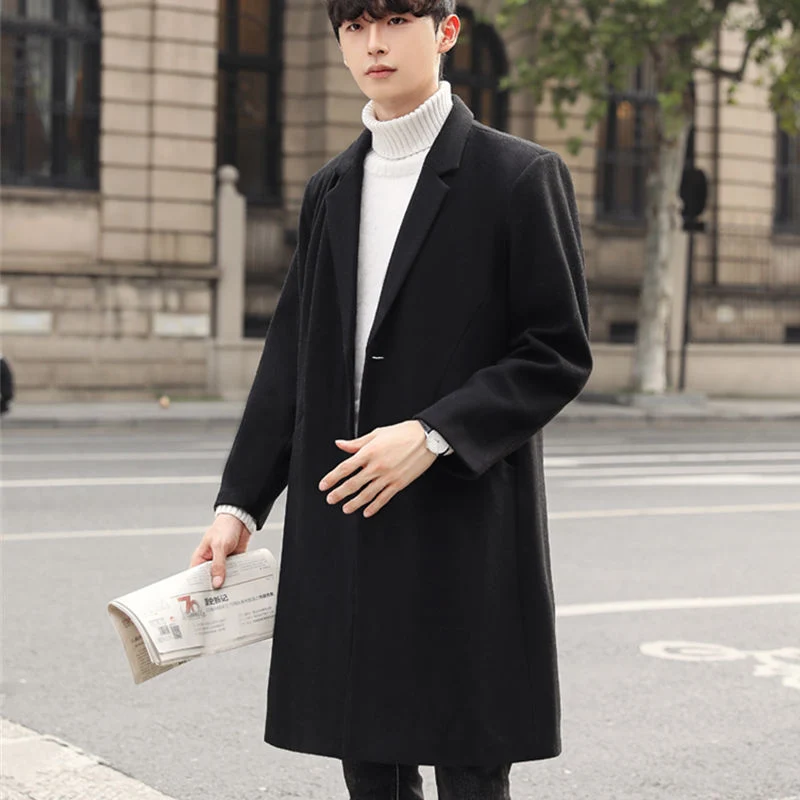 Herren Einreihiger Wollmix-Longcoat mit schmalem Revers und minimalistischer Silhouette Nord Taschen