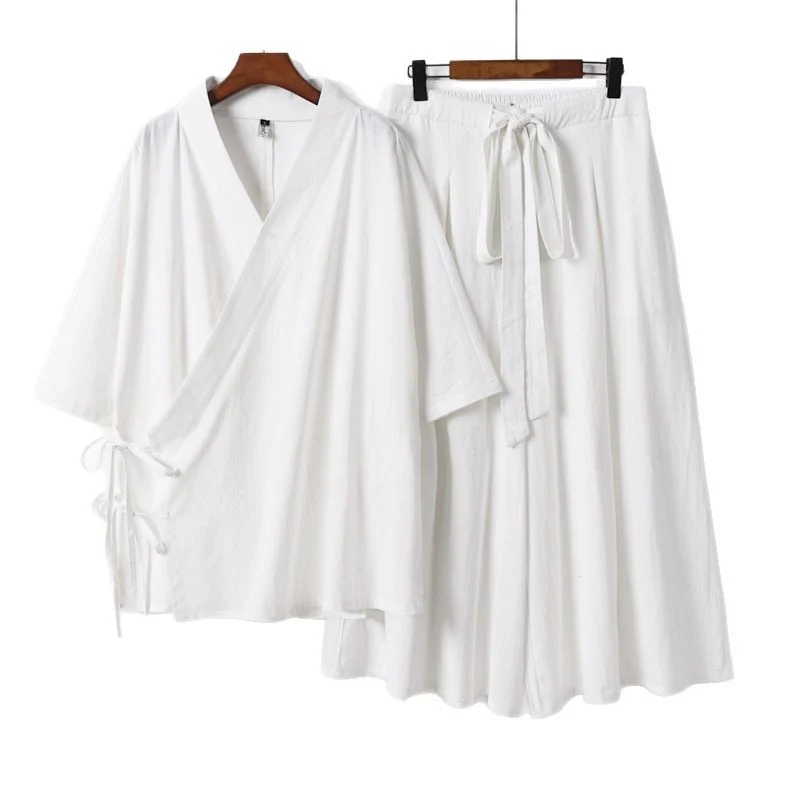Damen Kimono-Loungewear-Set aus leichter Viskose mit Wickeloberteil und weitem Culotte-Hosenrock Nord Taschen
