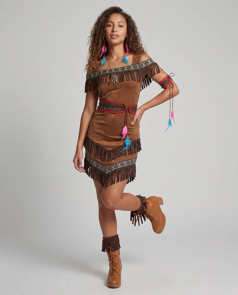 Damen Kostüm im indianischen Stil mit Fransen und detailverliebten Akzenten Nord Taschen
