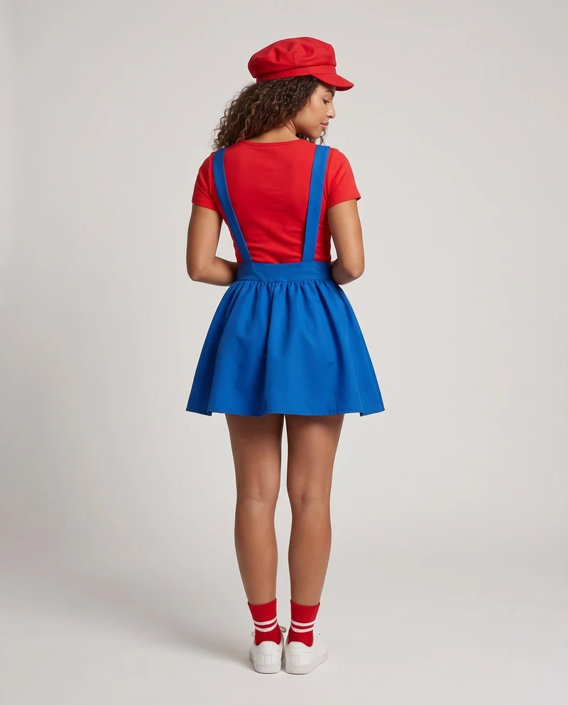 Damen Kostüm im Mario-Stil mit Rock und Charakteraccessoires Nord Taschen