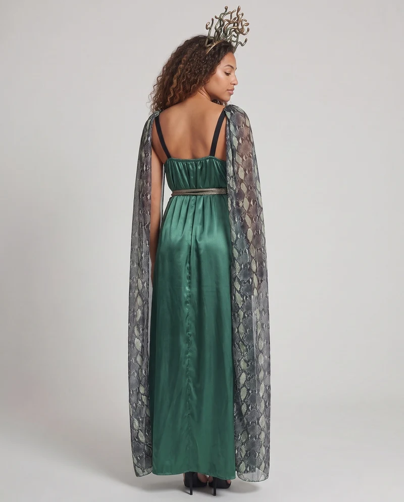 Damen Kostüm im Medusa-Stil mit schimmerndem Satin und transparenten Ärmeln Nord Taschen