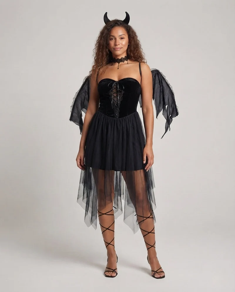 Damen verführerisches Gothic Kleid mit transparenten Tüll-Röcken Nord Taschen