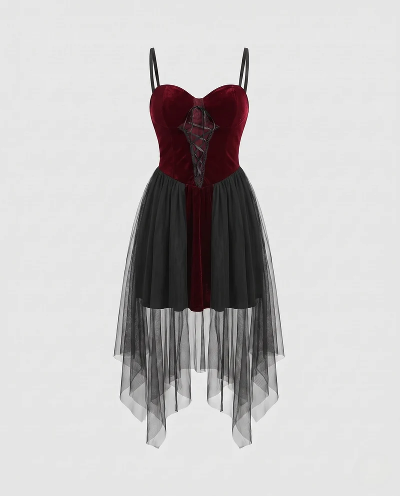 Damen verführerisches Gothic Kleid mit transparenten Tüll-Röcken Nord Taschen