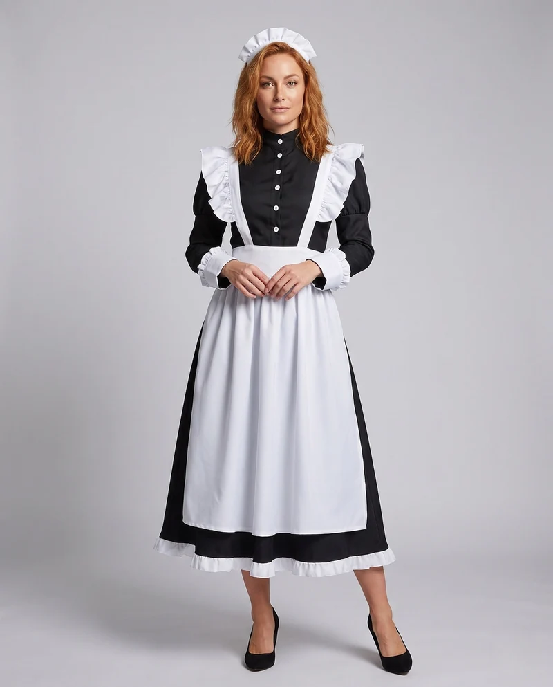 Damen Dienstmädchen-Kostüm mit Rüschen und Schürze Nord Taschen