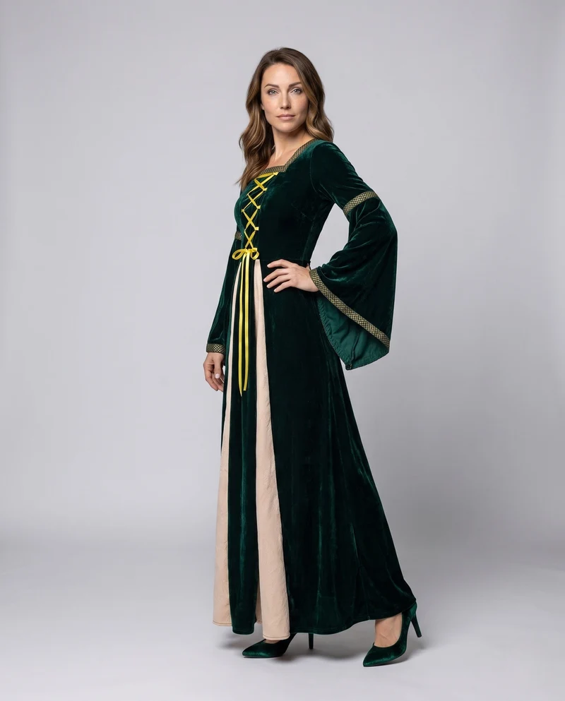 Damen Elegantes historisches Kleid mit weiten Ärmeln und dekorativem Schnürverschluss Nord Taschen