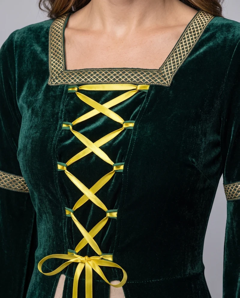 Damen Elegantes historisches Kleid mit weiten Ärmeln und dekorativem Schnürverschluss Nord Taschen