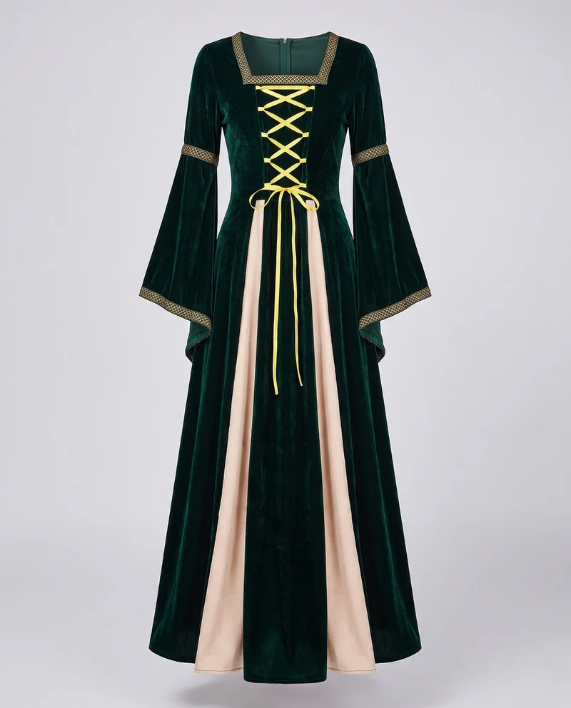 Damen Elegantes historisches Kleid mit weiten Ärmeln und dekorativem Schnürverschluss Nord Taschen