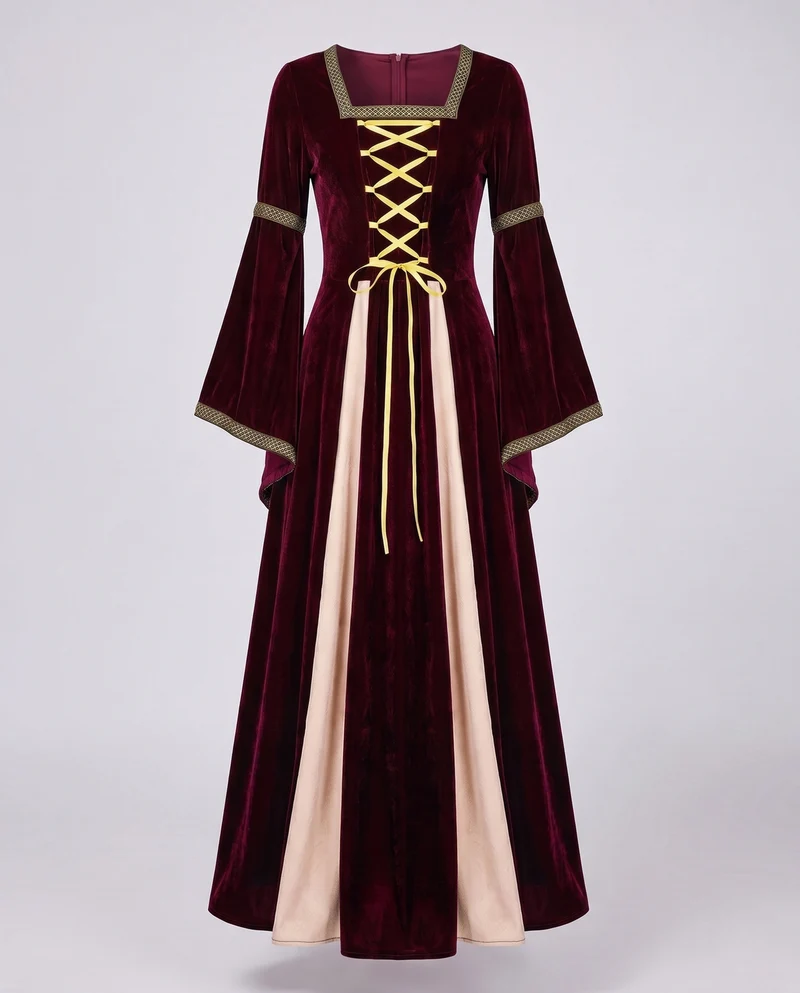 Damen Elegantes historisches Kleid mit weiten Ärmeln und dekorativem Schnürverschluss Nord Taschen