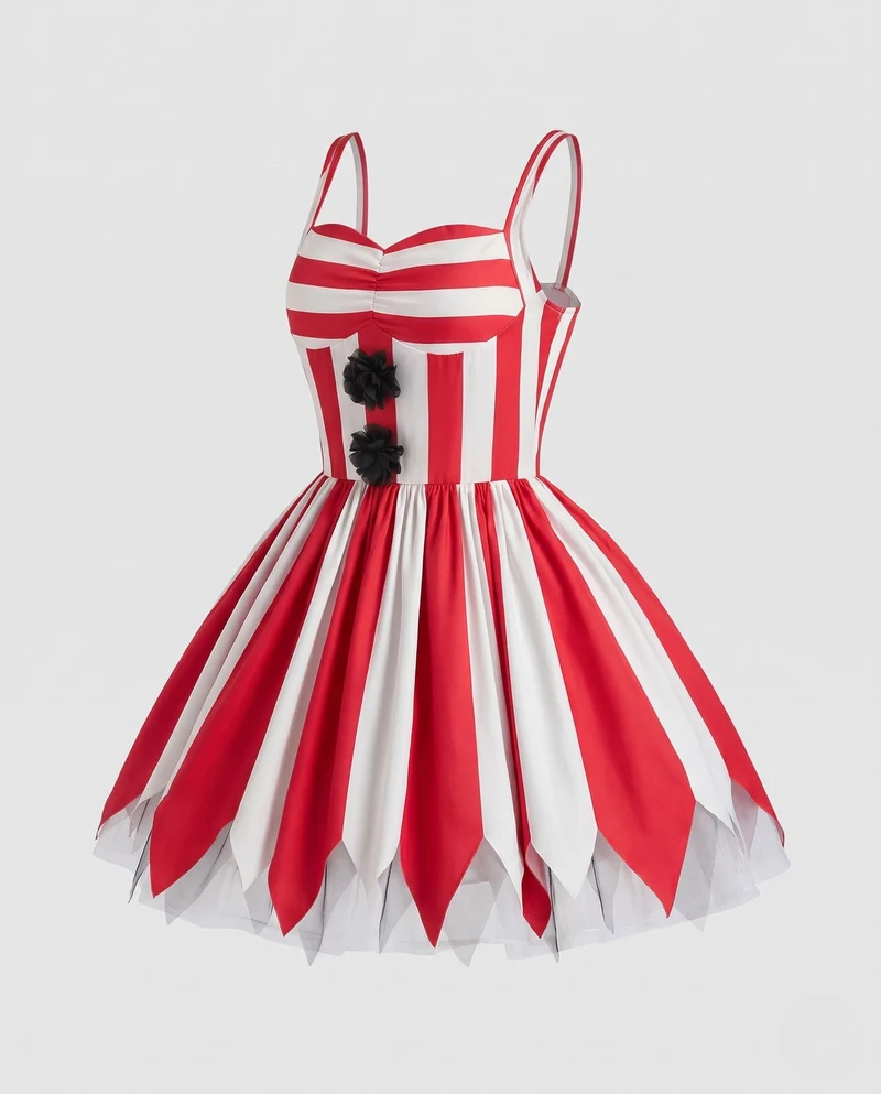 Damen Clownkostüm mit Streifen und Rüschen Nord Taschen