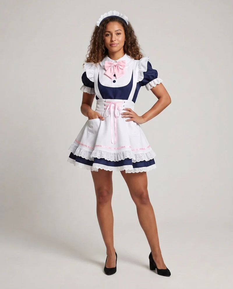 Damen Dienstmädchen-Kleid mit Rüschendetails und Haarschmuck Nord Taschen