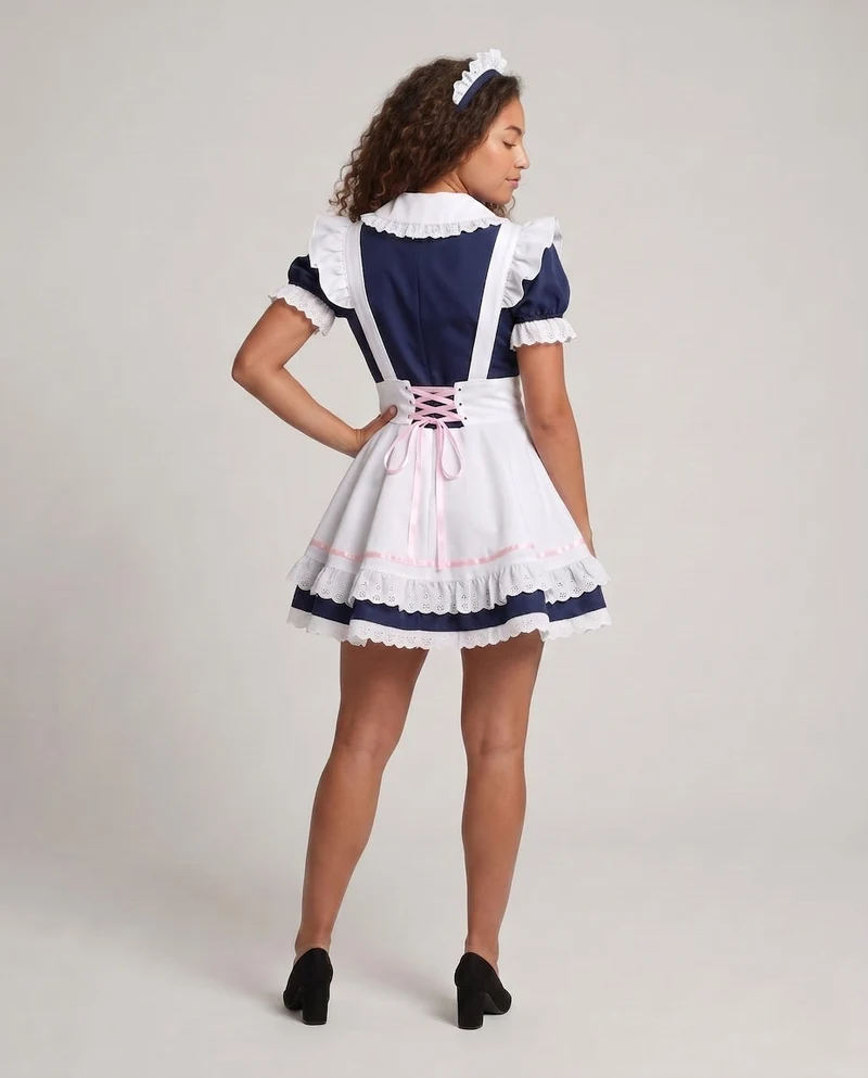 Damen Dienstmädchen-Kleid mit Rüschendetails und Haarschmuck Nord Taschen