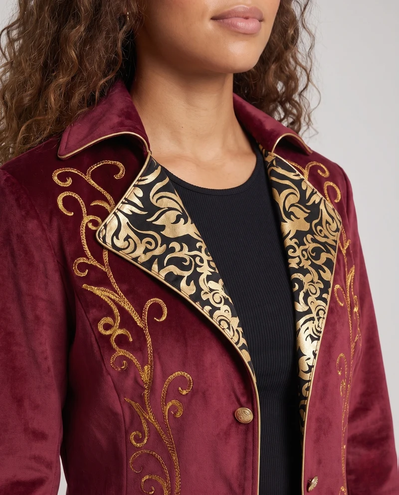 Damen Eleganter Samt-Mantel mit kunstvollen Verzierungen Nord Taschen