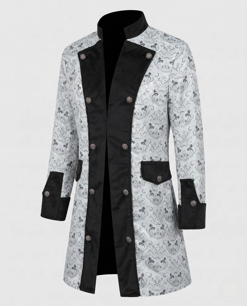 Damen Eleganter Stehkragen-Mantel mit kunstvollem Muster und verziertem Saum Nord Taschen