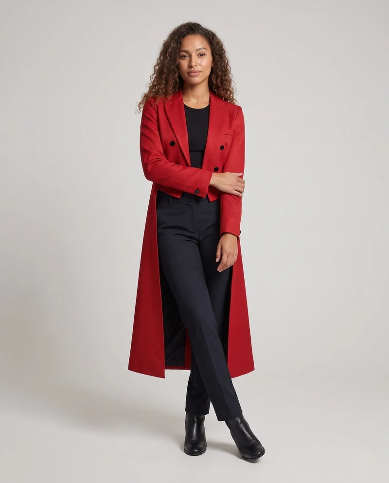 Damen Eleganter, taillierter Mantel mit doppelt-knopf und asymmetrischem Saum Nord Taschen