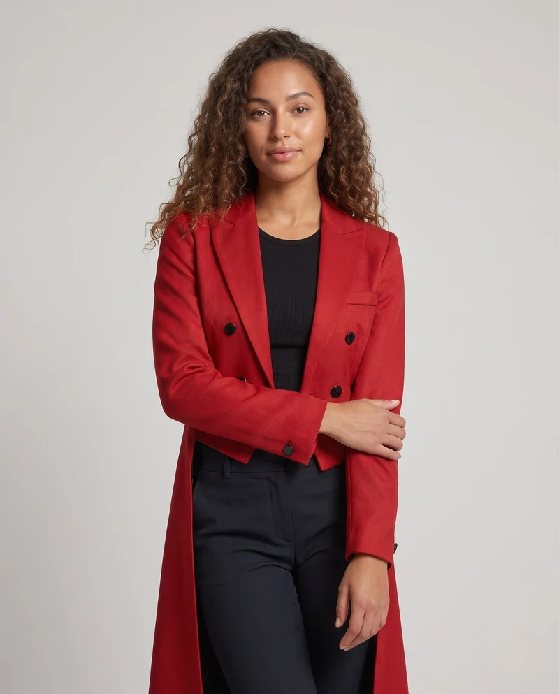 Damen Eleganter, taillierter Mantel mit doppelt-knopf und asymmetrischem Saum Nord Taschen