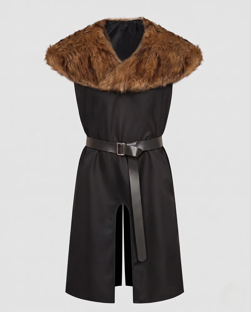 Damen Eleganter Umhang mit luxuriösem Fellkragen und Gürtel Nord Taschen
