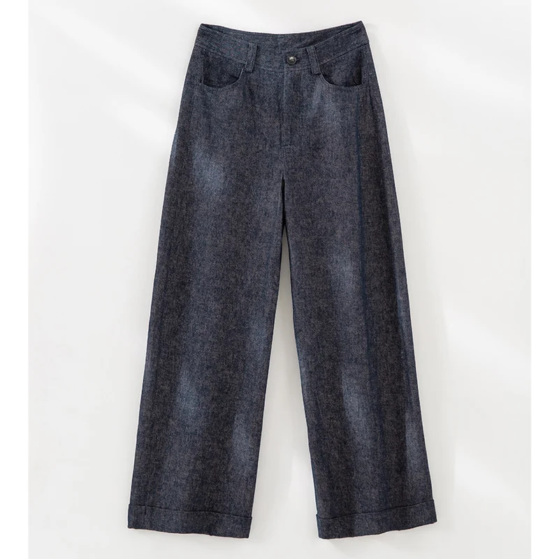 Damen Weite Hochgeschnittene Culotte‑Hose im Denim‑Look mit Aufschlag Nord Taschen