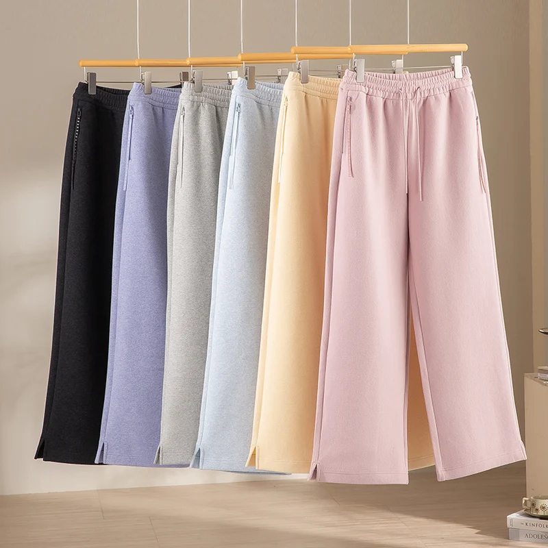 Damen Weite Highwaist Sweathose mit Tunnelzug, Eingrifftaschen und Saumschlitz Nord Taschen