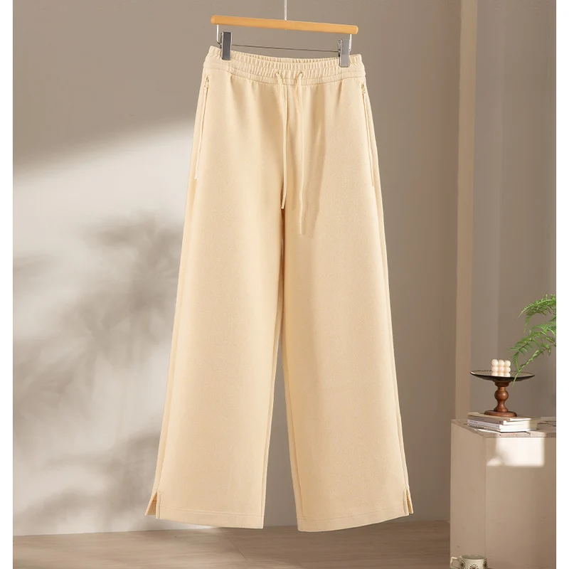 Damen Weite Highwaist Sweathose mit Tunnelzug, Eingrifftaschen und Saumschlitz Nord Taschen