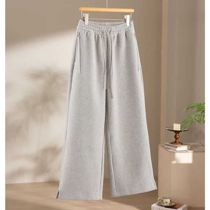 Damen Weite Highwaist Sweathose mit Tunnelzug, Eingrifftaschen und Saumschlitz Nord Taschen
