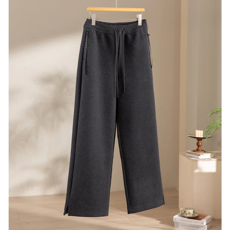 Damen Weite Highwaist Sweathose mit Tunnelzug, Eingrifftaschen und Saumschlitz Nord Taschen