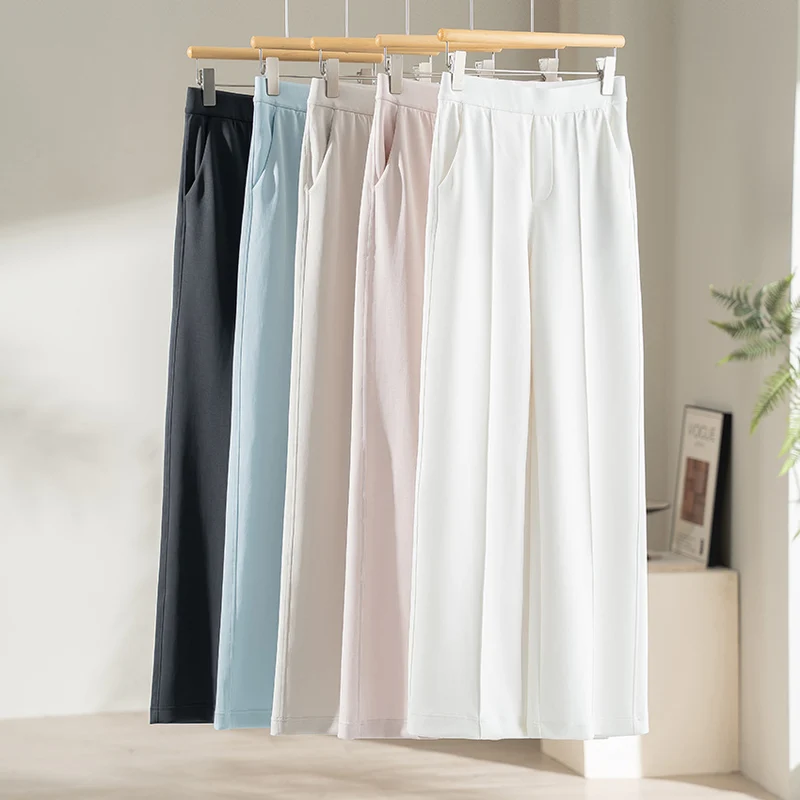 Damen Weite Highwaist-Hose mit Bügelfalte, elastischem Bund und Eingrifftaschen Nord Taschen