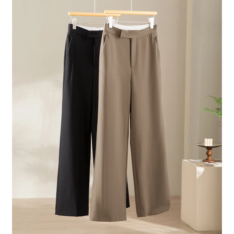 Damen Weite High‑Waist-Hose in Satin‑Optik mit Bügelfalte und seitlichen Eingrifftaschen Nord Taschen