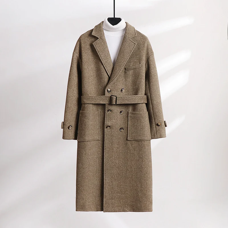 Herren Doppelreihiger Wollmix-Longcoat mit fallendem Revers und Pattentaschen Nord Taschen