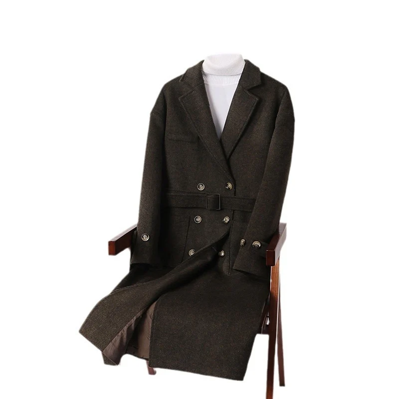 Herren Doppelreihiger Wollmix-Longcoat mit fallendem Revers und Pattentaschen Nord Taschen