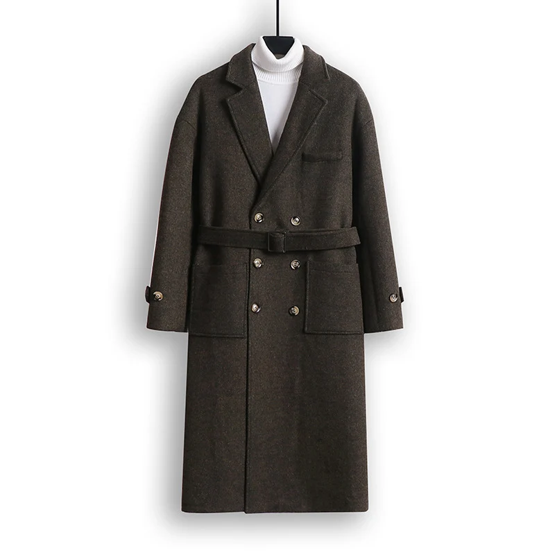 Herren Doppelreihiger Wollmix-Longcoat mit fallendem Revers und Pattentaschen Nord Taschen